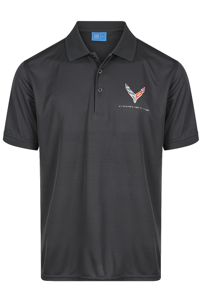 Mens Corvette Polo Shirts Performance Charcoal